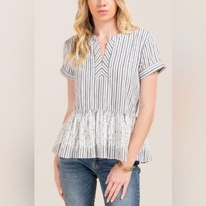 Short Sleeved Striped Peplum Top